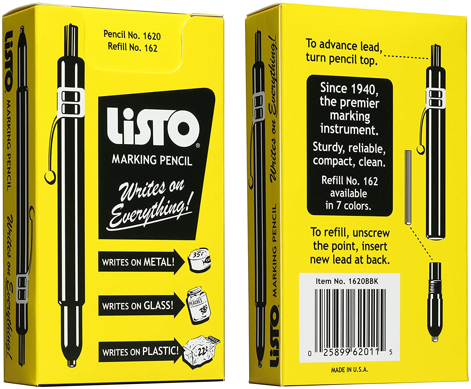 Listo 1620 - Box of 12 - Black Color - China Markers/Grease Pencils/China Marking/Pencils/Wax Pencils